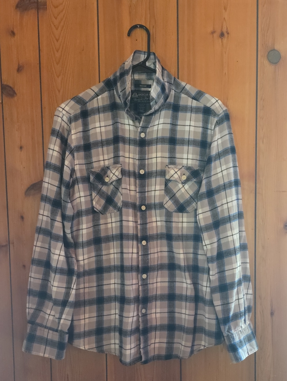 American Rag Men's Plaid Button-Up Shirt in Blue and White